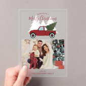 ヴィンテージレッドトラックのクリスマスフォト アクリル招待状 (インサイチュ (ポータブル))