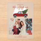 ヴィンテージレッドトラックのクリスマスフォト アクリル招待状 (正面)