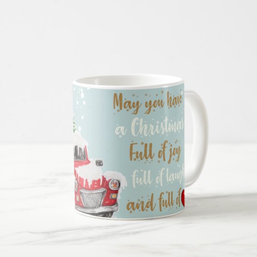 ヴィンテージレッドトラックのクリスマスマグ コーヒーマグカップ (正面右)