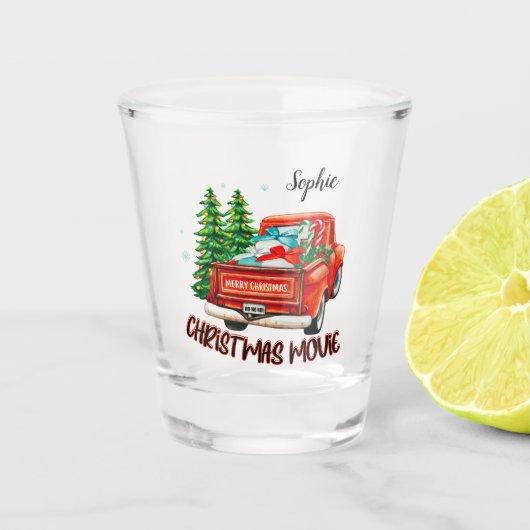 ヴィンテージレッドトラックのクリスマスムービー ショットグラス (正面)