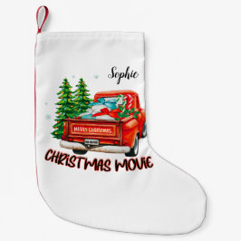 ヴィンテージレッドトラックのクリスマスムービー スモールクリスマスストッキング