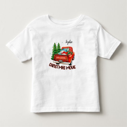 ヴィンテージレッドトラックのクリスマスムービー トドラーTシャツ (正面)