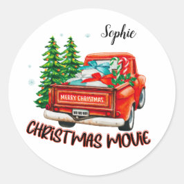 ヴィンテージレッドトラックのクリスマスムービー ラウンドシール