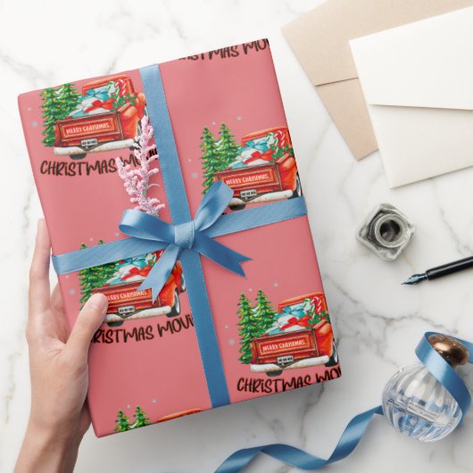 ヴィンテージレッドトラックのクリスマスムービー ラッピングペーパー (ギフト)