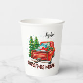 ヴィンテージレッドトラックのクリスマスムービー 紙コップ (裏面)