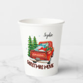 ヴィンテージレッドトラックのクリスマスムービー 紙コップ (正面)