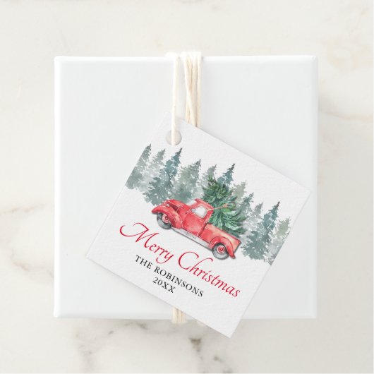 ヴィンテージレッドトラックのメリークリスマスプレゼント フェイバータグ (インサイチュ)