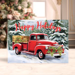 ヴィンテージレッドトラックの雪の森のクリスマス シーズンカード<br><div class="desc">Send warm holiday wishes with our Vintage Red Truck in Snowy Forest Christmas Holiday Card! This charming card features a nostalgic illustration of a vintage red truck adorned with festive wreaths and loaded with gifts, set against a picturesque snowy forest backdrop. Perfect for sharing the spirit of the season, this...</div>