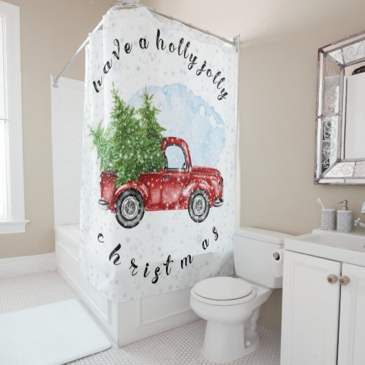 ヴィンテージレッドトラックはクリスマスがすてきたい シャワーカーテン (インサイチュ)