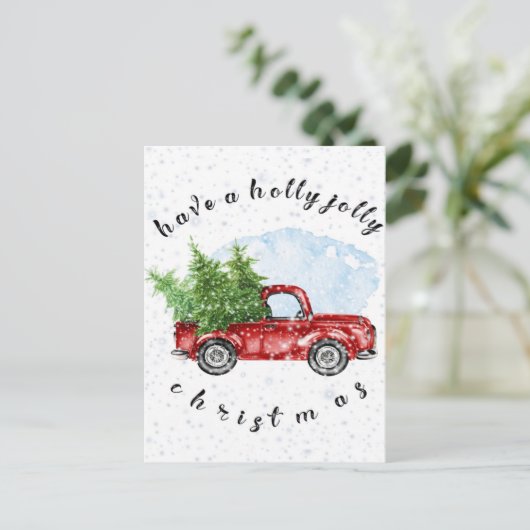 ヴィンテージレッドトラックはクリスマスがすてきたい ポストカード (スタンド正面)