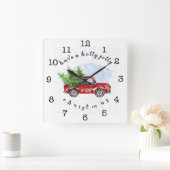 ヴィンテージレッドトラックはクリスマスが短すてきい スクエア壁時計 (ホーム)