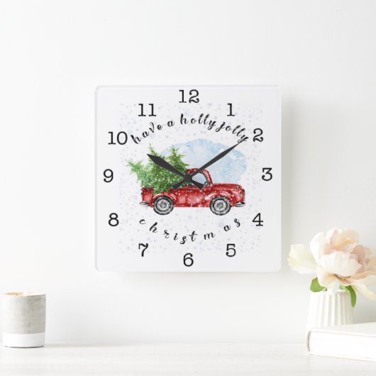 ヴィンテージレッドトラックはクリスマスが短すてきい スクエア壁時計 (ホーム)