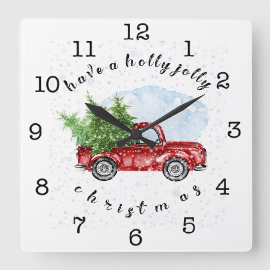 ヴィンテージレッドトラックはクリスマスが短すてきい スクエア壁時計 (正面)