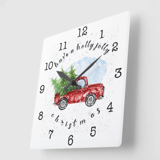 ヴィンテージレッドトラックはクリスマスが短すてきい スクエア壁時計 (傾斜)