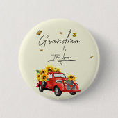 ヴィンテージレッドトラックひまわり祖母になる 缶バッジ (正面)