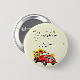 ヴィンテージレッドトラックひまわり祖母になる 缶バッジ