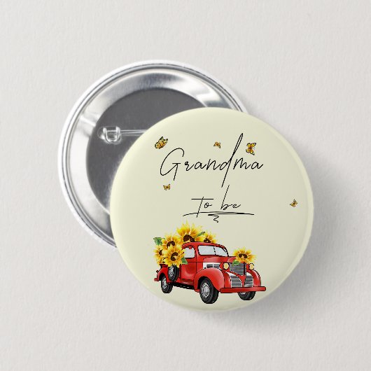 ヴィンテージレッドトラックひまわり祖母になる 缶バッジ (正面&裏面)