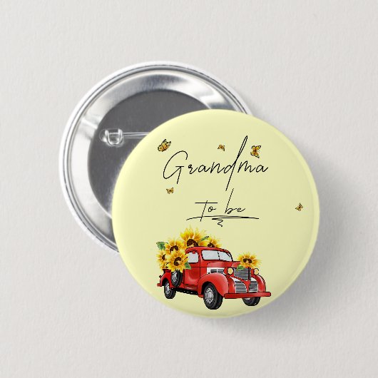 ヴィンテージレッドトラックひまわり祖母になる 缶バッジ (正面&裏面)