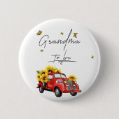 ヴィンテージレッドトラックひまわり祖母になる 缶バッジ (正面)