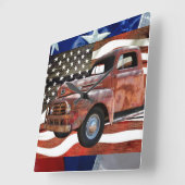 ヴィンテージレッドトラックアメリカ国旗 スクエア壁時計 (傾斜)