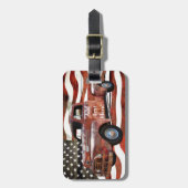 ヴィンテージレッドトラックアメリカ国旗 ラゲッジタグ (正面縦)