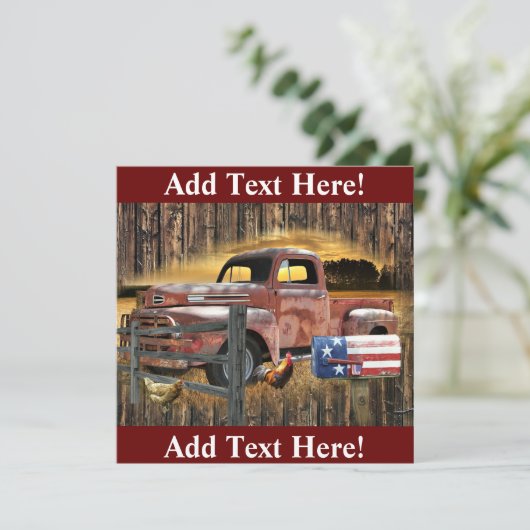 ヴィンテージレッドトラックアンティークレッドトラックファームトラック サンキューカード (スタンド正面)