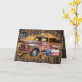 ヴィンテージレッドトラックカード カード (黄色い花)