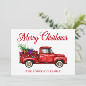 ヴィンテージレッドトラックギフトツリークリスマスファミリー名 シーズンカード (スタンド正面)