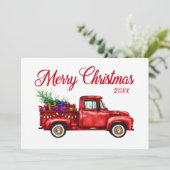 ヴィンテージレッドトラックギフトツリーメリークリスマスイヤー シーズンカード (スタンド正面)