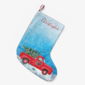 ヴィンテージレッドトラッククモノグラムのリスマスストッキング スモールクリスマスストッキング (正面 (吊り時))