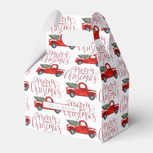 ヴィンテージレッドトラッククリスマスのお願いギフトボックス フェイバーボックス (正面サイド)