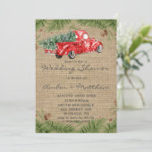 ヴィンテージレッドトラッククリスマスウェディングシャワー招待状 (スタンド正面)