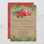 ヴィンテージレッドトラッククリスマスウェディングシャワー招待状 (正面/裏面)