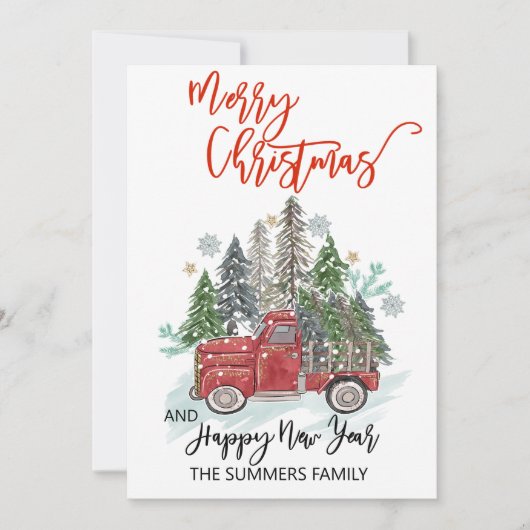 ヴィンテージレッドトラッククリスマスウォーター色 シーズンカード (正面)