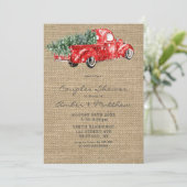 ヴィンテージレッドトラッククリスマスカップルのシャワー招待状 (スタンド正面)