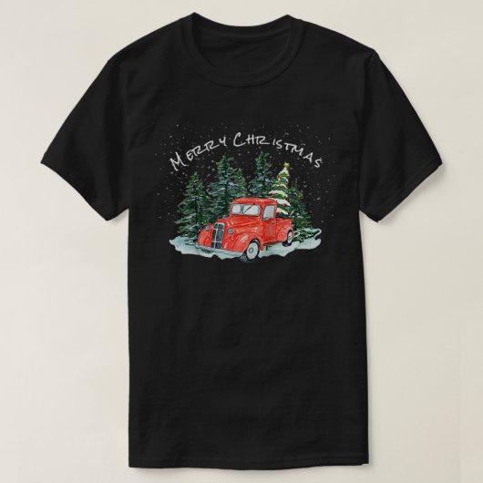 ヴィンテージレッドトラッククリスマスクリスマスファームデコールパジャマ Tシャツ (デザイン正面)