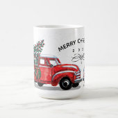ヴィンテージレッドトラッククリスマスツリーじいちゃん名 コーヒーマグカップ (中央)