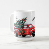 ヴィンテージレッドトラッククリスマスツリーじいちゃん名 コーヒーマグカップ (正面左)