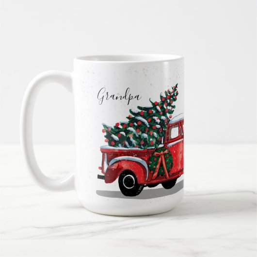 ヴィンテージレッドトラッククリスマスツリーじいちゃん名 コーヒーマグカップ (左)
