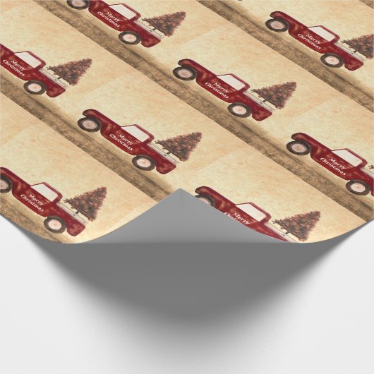 ヴィンテージレッドトラッククリスマスツリーのパタ素朴ーン  ラッピングペーパー (角)