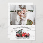 ヴィンテージレッドトラッククリスマスツリーの写真素朴 シーズンカード (正面/裏面)