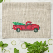 ヴィンテージレッドトラッククリスマスツリーキッチンタオル キッチンタオル (折り畳み)