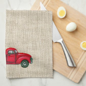 ヴィンテージレッドトラッククリスマスツリーキッチンタオル キッチンタオル (四つ折り)