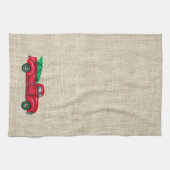 ヴィンテージレッドトラッククリスマスツリーキッチンタオル キッチンタオル (横)