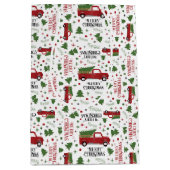 ヴィンテージレッドトラッククリスマスツリーパターン ミディアムペーパーバッグ (正面)