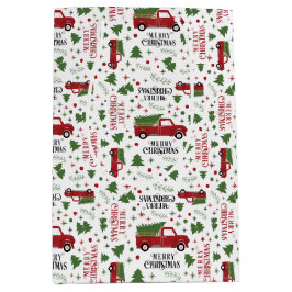 ヴィンテージレッドトラッククリスマスツリーパターン ミディアムペーパーバッグ