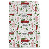 ヴィンテージレッドトラッククリスマスツリーパターン ミディアムペーパーバッグ (裏面)