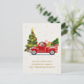 ヴィンテージレッドトラッククリスマスツリービジネスホリデー ポストカード (スタンド正面)