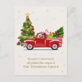 ヴィンテージレッドトラッククリスマスツリービジネスホリデー ポストカード (正面)