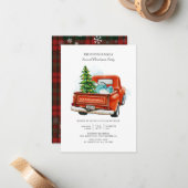 ヴィンテージレッドトラッククリスマスツリーファミリーパーティー ノートカード (正面/裏面インサイチュ)